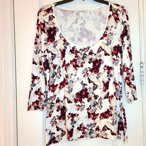 White House Black Market Scoop Neck Floral Top Burgundy Large